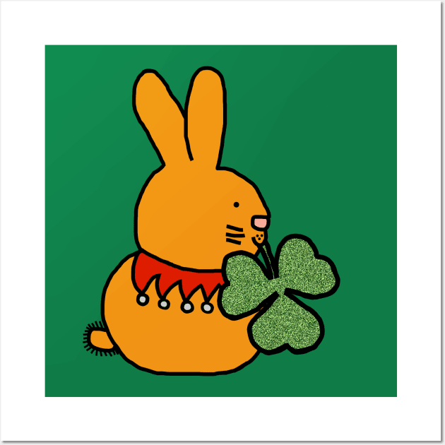 Cute Bunny Rabbit with Shamrock for St Patricks Day Wall Art by ellenhenryart